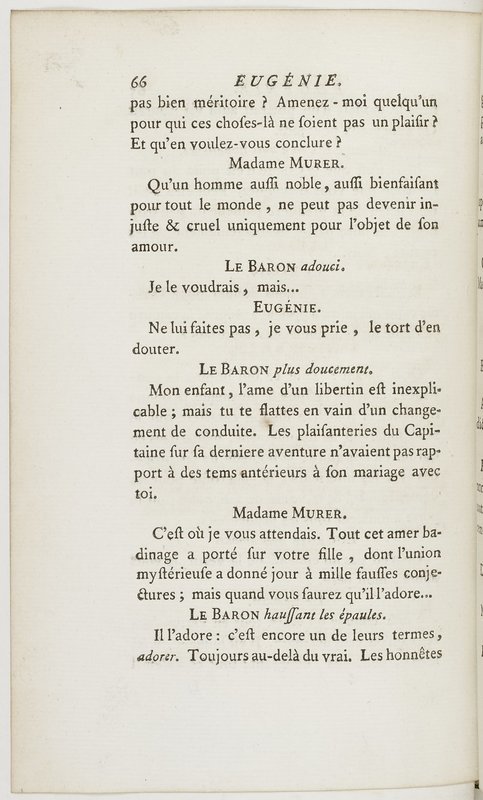 Eugénie, drame en cinq actes en prose, enrichi de figures en taille-douce ; avec un Essai sur le drame sérieux