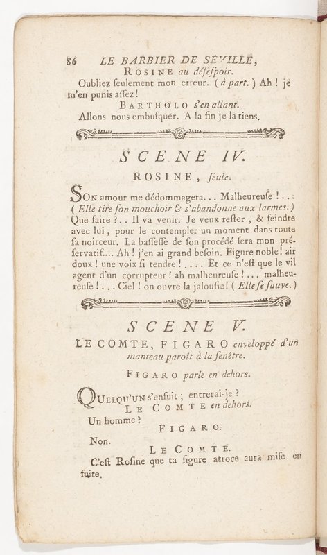 Barbier de Séville, ou la Précaution inutile (Le), comédie en quatre actes, par M. de Beaumarchais, représentée sur le théâtre de la Comédie Française le 23 février 1775 (avec une Lettre modérée sur la chute et la critique du Barbier de Séville)