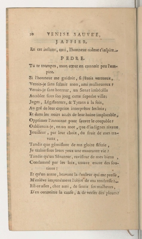 Venise sauvée, tragedie. Représentée par les Comédiens françois, le 5 décembre 1746… [Seconde édition]