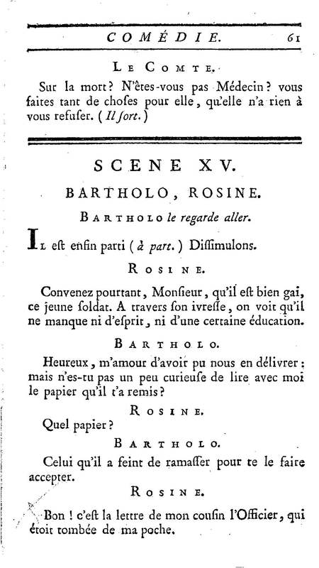 Barbier de Séville, ou la Précaution inutile (Le), comédie en quatre actes, par M. de Beaumarchais, représentée sur le théâtre de la Comédie Française le 23 février 1775 (avec une Lettre modérée sur la chute et la critique du Barbier de Séville)