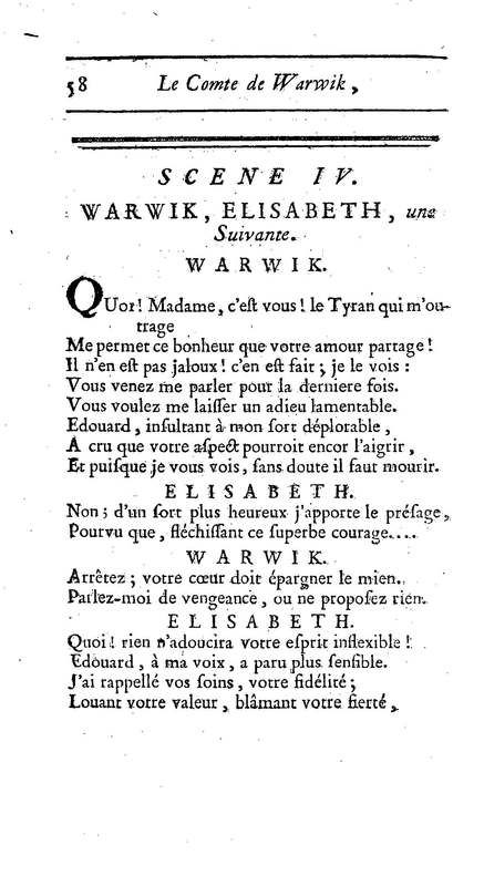Comte de Warwik [sic] (Le), tragédie par M. de La Harpe, représentée pour la première fois par les Comédiens françois ordinaires du Roi, le 7 novembre 1763