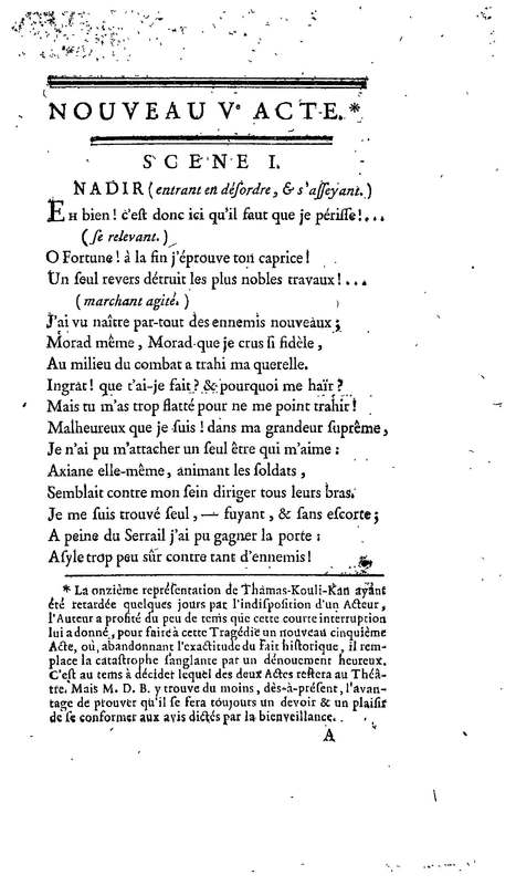 Nadir, ou Thamas-Kouli-Kan : tragédie, par M. D. B. Représentée pour la première fois, sur le Théâtre de la Nation, le 31 août 1780 Nadir, ou Thamas-Kouli-Kan : tragédie, par M. D. B. Représentée pour la première fois, sur le Théâtre de la Nation, le 31 août 1780