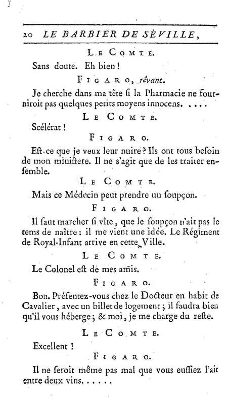 Barbier de Séville, ou la Précaution inutile (Le), comédie en quatre actes, par M. de Beaumarchais, représentée sur le théâtre de la Comédie Française le 23 février 1775 (avec une Lettre modérée sur la chute et la critique du Barbier de Séville)