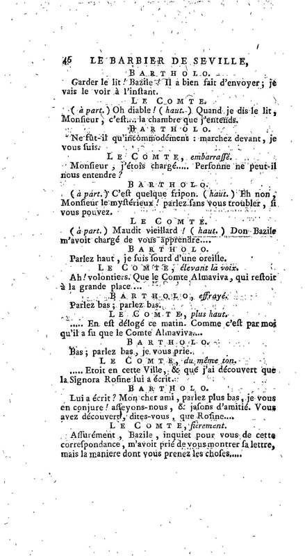 Barbier de Séville, ou la Précaution inutile (Le), comédie en quatre actes, par M. de Beaumarchais, représentée sur le théâtre de la Comédie Française le 23 février 1775 (avec une Lettre modérée sur la chute et la critique du Barbier de Séville)
