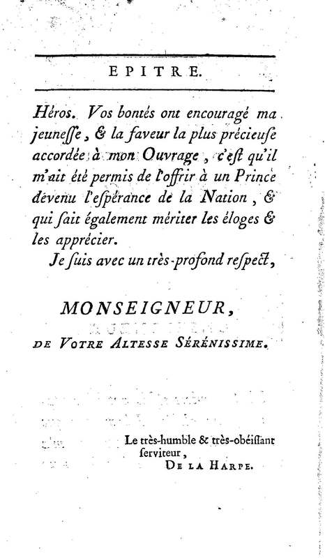 Comte de Warwik [sic] (Le), tragédie par M. de La Harpe, représentée pour la première fois par les Comédiens françois ordinaires du Roi, le 7 novembre 1763