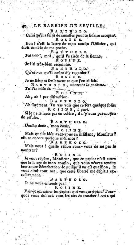 Barbier de Séville, ou la Précaution inutile (Le), comédie en quatre actes, par M. de Beaumarchais, représentée sur le théâtre de la Comédie Française le 23 février 1775 (avec une Lettre modérée sur la chute et la critique du Barbier de Séville)