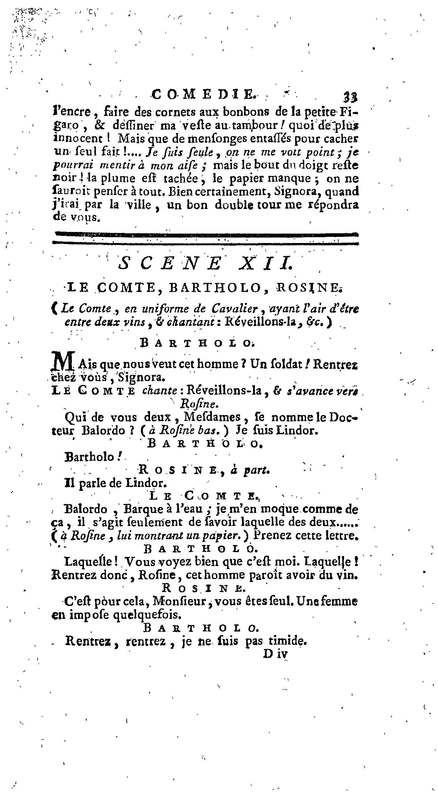 Barbier de Séville, ou la Précaution inutile (Le), comédie en quatre actes, par M. de Beaumarchais, représentée sur le théâtre de la Comédie Française le 23 février 1775 (avec une Lettre modérée sur la chute et la critique du Barbier de Séville)