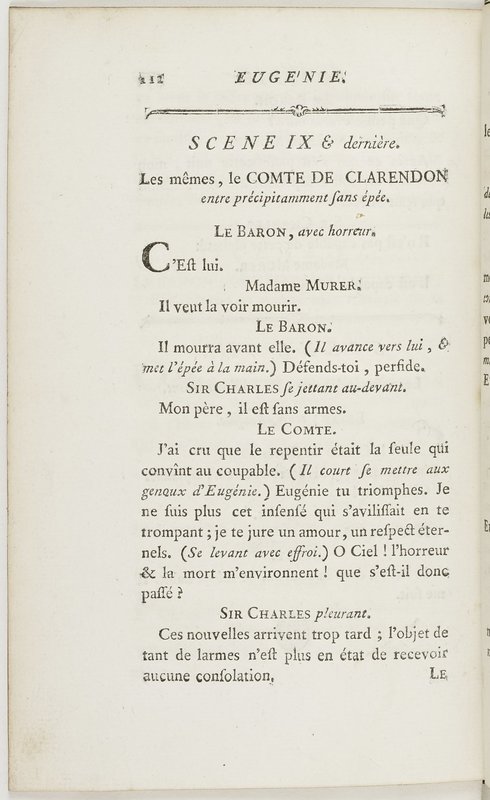Eugénie, drame en cinq actes en prose, enrichi de figures en taille-douce ; avec un Essai sur le drame sérieux