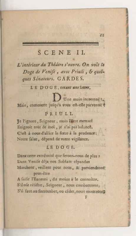 Venise sauvée, tragedie. Représentée par les Comédiens françois, le 5 décembre 1746… [Seconde édition]