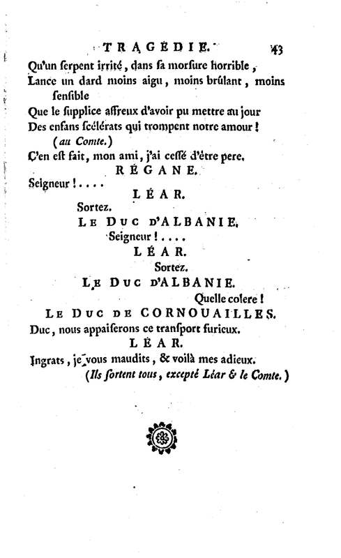 Roi Lear (Le), tragédie en cinq actes, par M. Ducis, représentée à Versailles le 16 janvier 1783 ; et à Paris, le 26 du même mois, par les Comédiens français Roi Lear (Le), tragédie en cinq actes, par M. Ducis, représentée à Versailles le 16 janvier 1783 ; et à Paris, le 26 du même mois, par les Comédiens français