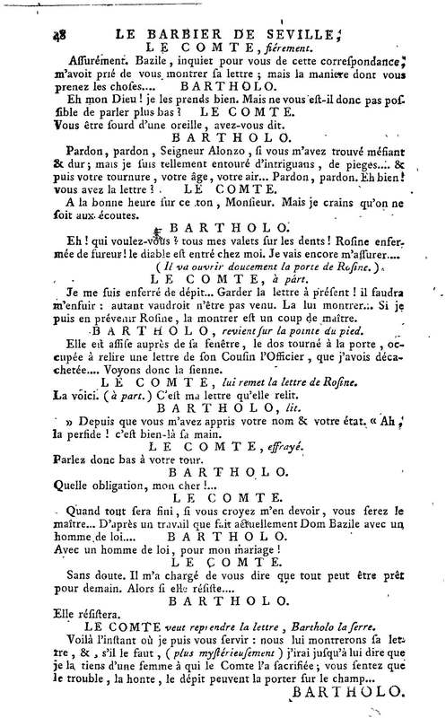 Barbier de Séville, ou la Précaution inutile (Le), comédie en quatre actes, par M. de Beaumarchais, représentée sur le théâtre de la Comédie Française le 23 février 1775 (avec une Lettre modérée sur la chute et la critique du Barbier de Séville)