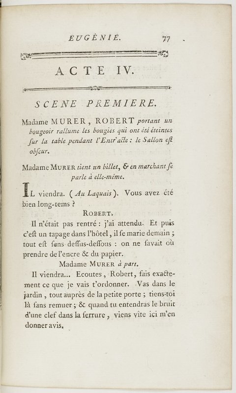 Eugénie, drame en cinq actes en prose, enrichi de figures en taille-douce ; avec un Essai sur le drame sérieux Eugénie, drame en cinq actes en prose, enrichi de figures en taille-douce ; avec un Essai sur le drame sérieux