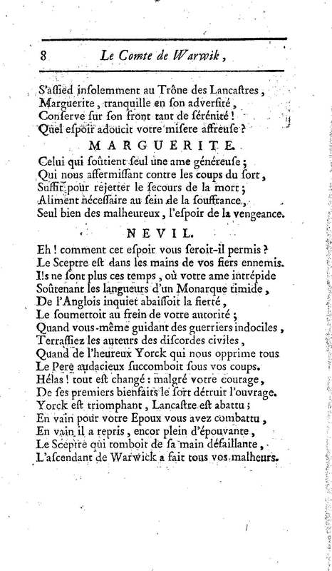 Comte de Warwik [sic] (Le), tragédie par M. de La Harpe, représentée pour la première fois par les Comédiens françois ordinaires du Roi, le 7 novembre 1763