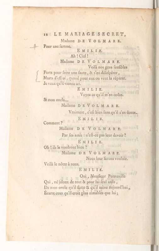 Mariage secret (Le), comédie en trois actes, en vers ; représentée à Fontainebleau, devant Leurs Majestés, le vendredi 4 novembre 1785 ; &, pour la première fois sur le Théâtre Français, le 10 mars 1786 Mariage secret (Le), comédie en trois actes, en vers ; représentée à Fontainebleau, devant Leurs Majestés, le vendredi 4 novembre 1785 ; &, pour la première fois sur le Théâtre Français, le 10 mars 1786
