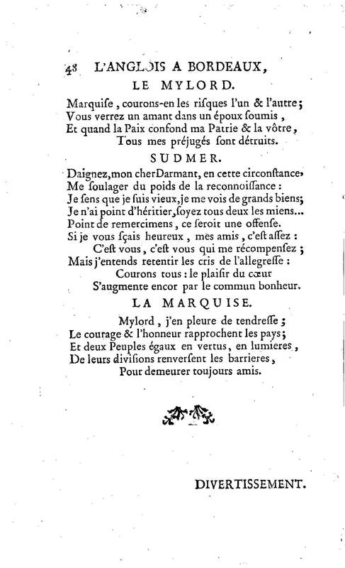 Anglais à Bordeaux (L'), comédie en un acte et en vers libres, par M. Favart… [Par les Comédiens françois ordinaires du Roi, 14 mars 1763]