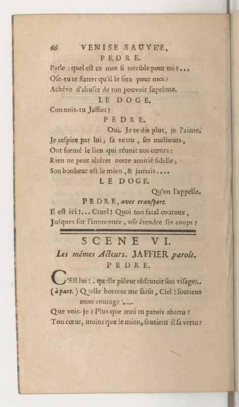 Venise sauvée, tragedie. Représentée par les Comédiens françois, le 5 décembre 1746… [Seconde édition]