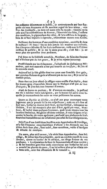 Barbier de Séville, ou la Précaution inutile (Le), comédie en quatre actes, par M. de Beaumarchais, représentée sur le théâtre de la Comédie Française le 23 février 1775 (avec une Lettre modérée sur la chute et la critique du Barbier de Séville)