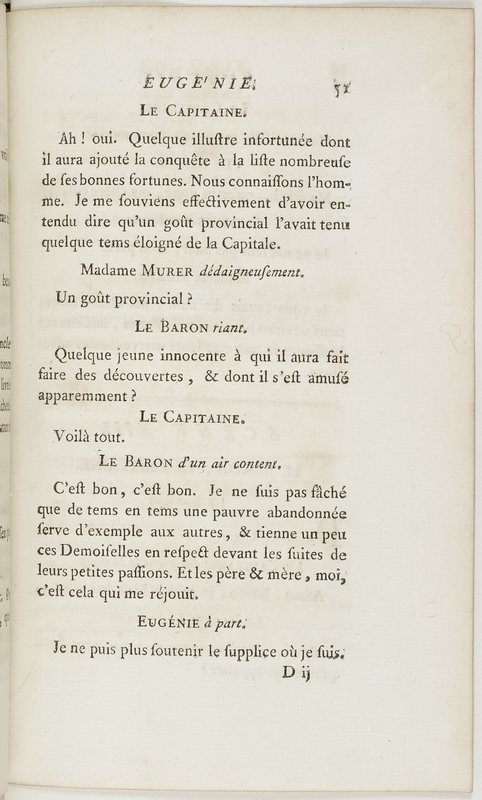 Eugénie, drame en cinq actes en prose, enrichi de figures en taille-douce ; avec un Essai sur le drame sérieux Eugénie, drame en cinq actes en prose, enrichi de figures en taille-douce ; avec un Essai sur le drame sérieux