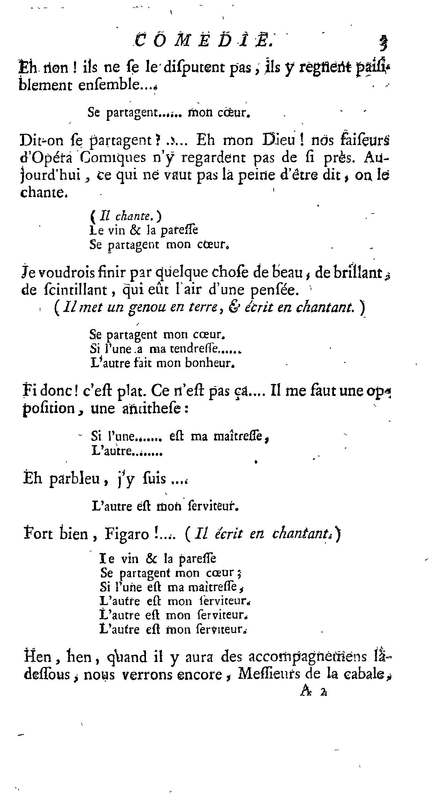 Barbier de Séville, ou la Précaution inutile (Le ), comédie en quatre actes, par M. de Beaumarchais, représentée sur le théâtre de la Comédie Française le 23 février 1775 (avec une Lettre modérée sur la chute et la critique du Barbier de Séville)