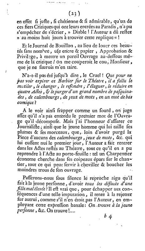 Barbier de Séville, ou la Précaution inutile (Le ), comédie en quatre actes, par M. de Beaumarchais, représentée sur le théâtre de la Comédie Française le 23 février 1775 (avec une Lettre modérée sur la chute et la critique du Barbier de Séville) Barbier de Séville, ou la Précaution inutile (Le ), comédie en quatre actes, par M. de Beaumarchais, représentée sur le théâtre de la Comédie Française le 23 février 1775 (avec une Lettre modérée sur la chute et la critique du Barbier de Séville)