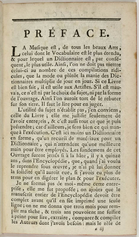 Dictionnaire de musique par Jean-Jacques Rousseau Dictionnaire de musique par Jean-Jacques Rousseau