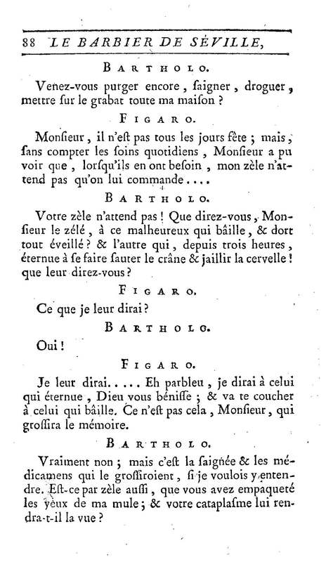 Barbier de Séville, ou la Précaution inutile (Le), comédie en quatre actes, par M. de Beaumarchais, représentée sur le théâtre de la Comédie Française le 23 février 1775 (avec une Lettre modérée sur la chute et la critique du Barbier de Séville)