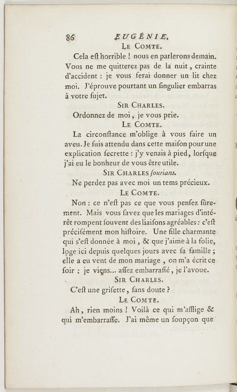 Eugénie, drame en cinq actes en prose, enrichi de figures en taille-douce ; avec un Essai sur le drame sérieux Eugénie, drame en cinq actes en prose, enrichi de figures en taille-douce ; avec un Essai sur le drame sérieux