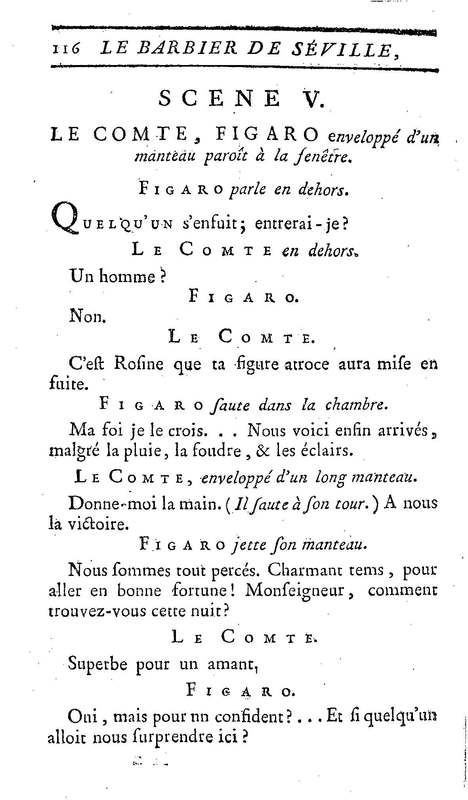 Barbier de Séville, ou la Précaution inutile (Le), comédie en quatre actes, par M. de Beaumarchais, représentée sur le théâtre de la Comédie Française le 23 février 1775 (avec une Lettre modérée sur la chute et la critique du Barbier de Séville)