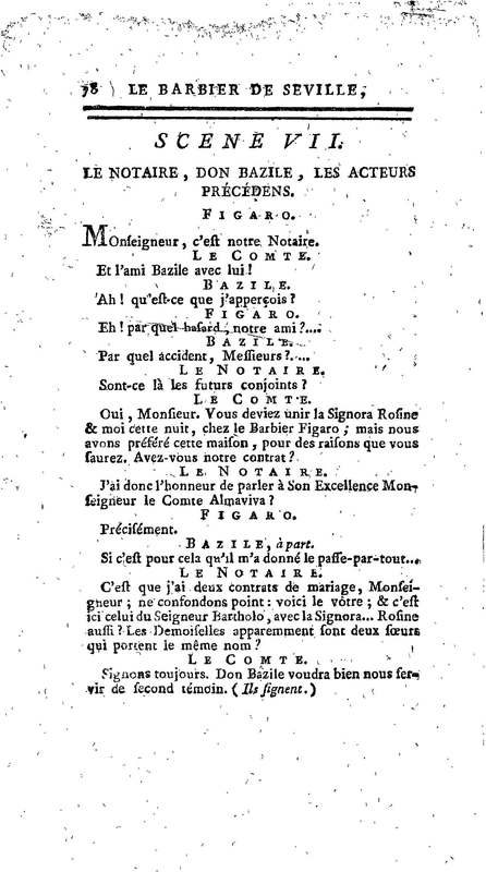 Barbier de Séville, ou la Précaution inutile (Le), comédie en quatre actes, par M. de Beaumarchais, représentée sur le théâtre de la Comédie Française le 23 février 1775 (avec une Lettre modérée sur la chute et la critique du Barbier de Séville)