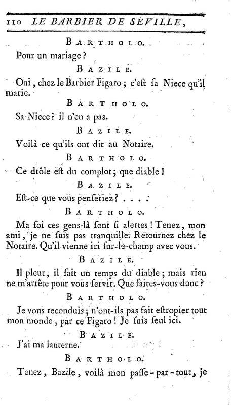 Barbier de Séville, ou la Précaution inutile (Le), comédie en quatre actes, par M. de Beaumarchais, représentée sur le théâtre de la Comédie Française le 23 février 1775 (avec une Lettre modérée sur la chute et la critique du Barbier de Séville)