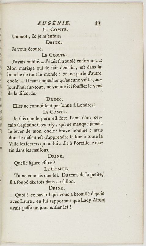 Eugénie, drame en cinq actes en prose, enrichi de figures en taille-douce ; avec un Essai sur le drame sérieux Eugénie, drame en cinq actes en prose, enrichi de figures en taille-douce ; avec un Essai sur le drame sérieux