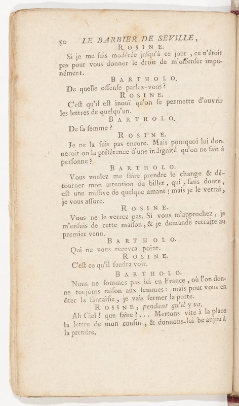 Barbier de Séville, ou la Précaution inutile (Le), comédie en quatre actes, par M. de Beaumarchais, représentée sur le théâtre de la Comédie Française le 23 février 1775 (avec une Lettre modérée sur la chute et la critique du Barbier de Séville)