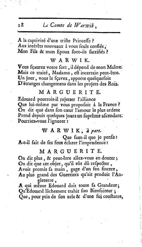 Comte de Warwik [sic] (Le), tragédie par M. de La Harpe, représentée pour la première fois par les Comédiens françois ordinaires du Roi, le 7 novembre 1763