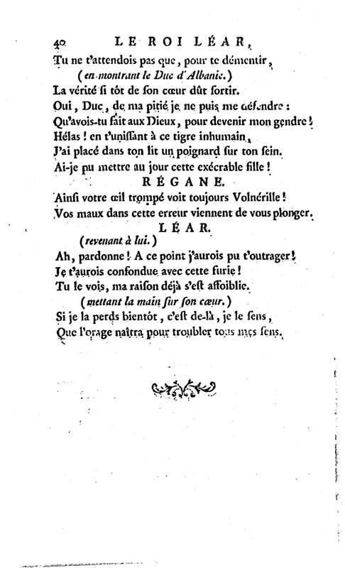 Roi Lear (Le), tragédie en cinq actes, par M. Ducis, représentée à Versailles le 16 janvier 1783 ; et à Paris, le 26 du même mois, par les Comédiens français Roi Lear (Le), tragédie en cinq actes, par M. Ducis, représentée à Versailles le 16 janvier 1783 ; et à Paris, le 26 du même mois, par les Comédiens français