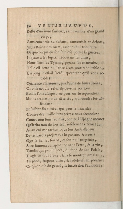 Venise sauvée, tragedie. Représentée par les Comédiens françois, le 5 décembre 1746… [Seconde édition]