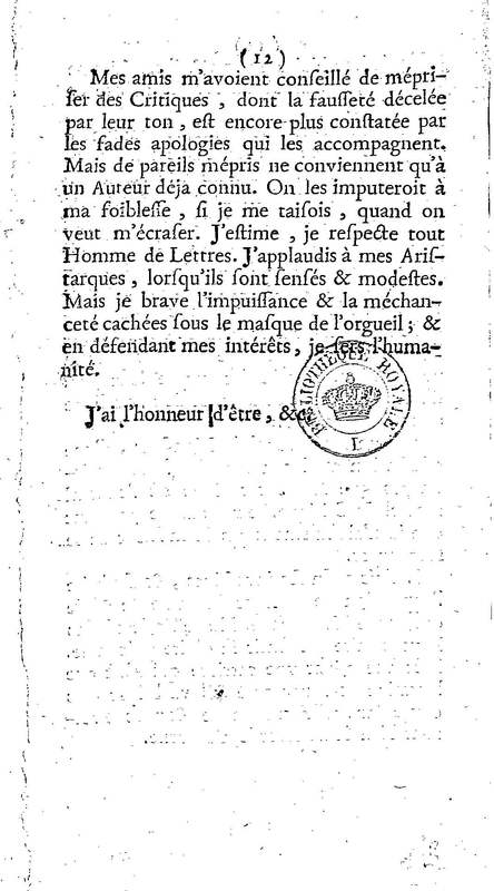 Lettre de l'auteur de Paros [Gabriel Mailhol] à M. le Mis de M… sur les critiques de cette tragédie insérées dans les feuilles périodiques