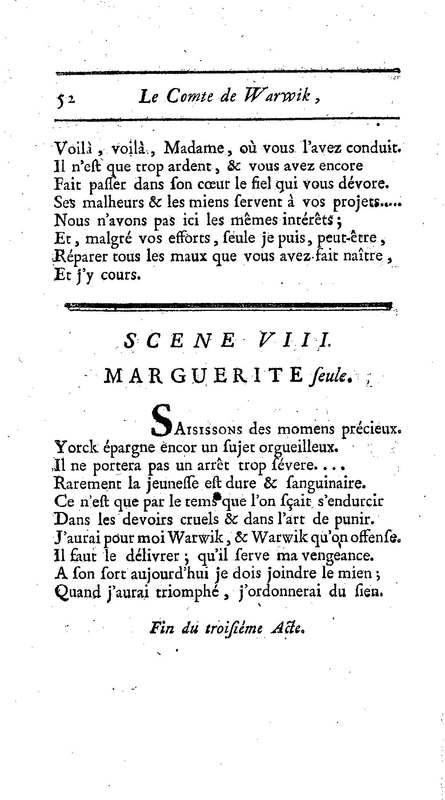 Comte de Warwik [sic] (Le), tragédie par M. de La Harpe, représentée pour la première fois par les Comédiens françois ordinaires du Roi, le 7 novembre 1763