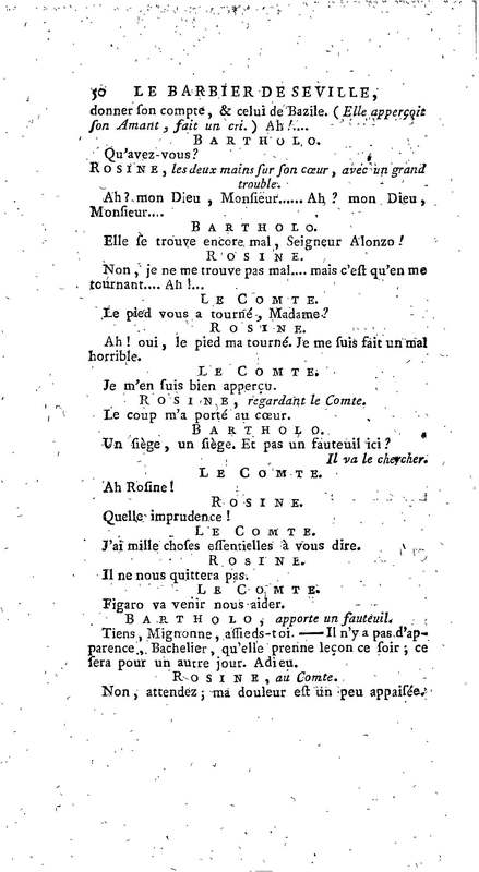 Barbier de Séville, ou la Précaution inutile (Le), comédie en quatre actes, par M. de Beaumarchais, représentée sur le théâtre de la Comédie Française le 23 février 1775 (avec une Lettre modérée sur la chute et la critique du Barbier de Séville)