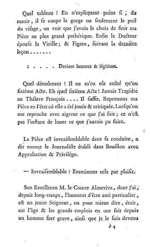 Barbier de Séville, ou la Précaution inutile (Le), comédie en quatre actes, par M. de Beaumarchais, représentée sur le théâtre de la Comédie Française le 23 février 1775 (avec une Lettre modérée sur la chute et la critique du Barbier de Séville)