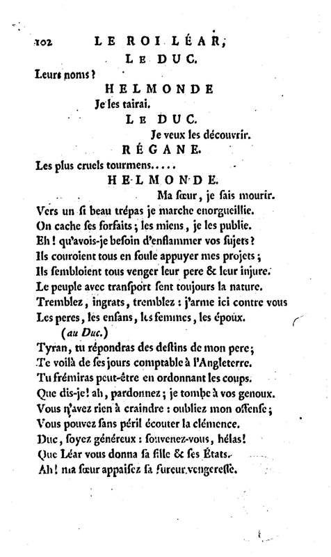 Roi Lear (Le), tragédie en cinq actes, par M. Ducis, représentée à Versailles le 16 janvier 1783 ; et à Paris, le 26 du même mois, par les Comédiens français Roi Lear (Le), tragédie en cinq actes, par M. Ducis, représentée à Versailles le 16 janvier 1783 ; et à Paris, le 26 du même mois, par les Comédiens français