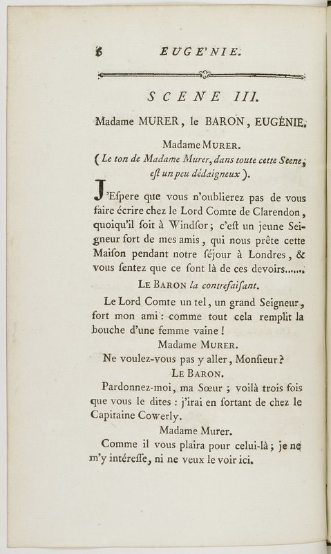 Eugénie, drame en cinq actes en prose, enrichi de figures en taille-douce ; avec un Essai sur le drame sérieux Eugénie, drame en cinq actes en prose, enrichi de figures en taille-douce ; avec un Essai sur le drame sérieux