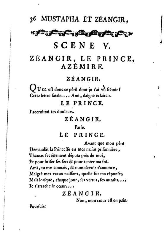 Mustapha et Zéangir, tragédie en cinq actes et en vers, représentée sur le théâtre de Fontainebleau, devant Leurs Majestés, le 1er novembre 1776 Mustapha et Zéangir, tragédie en cinq actes et en vers, représentée sur le théâtre de Fontainebleau, devant Leurs Majestés, le 1er novembre 1776