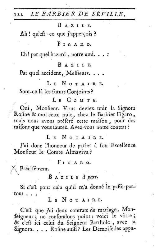 Barbier de Séville, ou la Précaution inutile (Le), comédie en quatre actes, par M. de Beaumarchais, représentée sur le théâtre de la Comédie Française le 23 février 1775 (avec une Lettre modérée sur la chute et la critique du Barbier de Séville)