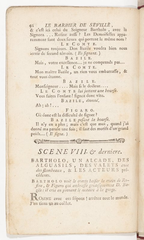 Barbier de Séville, ou la Précaution inutile (Le), comédie en quatre actes, par M. de Beaumarchais, représentée sur le théâtre de la Comédie Française le 23 février 1775 (avec une Lettre modérée sur la chute et la critique du Barbier de Séville)
