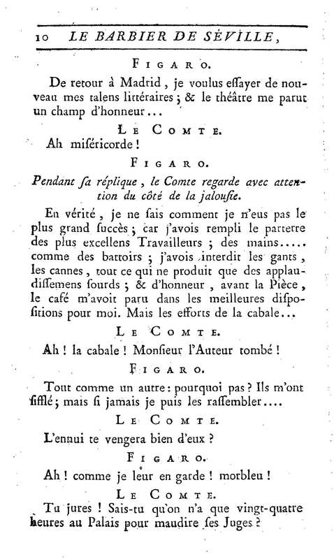 Barbier de Séville, ou la Précaution inutile (Le), comédie en quatre actes, par M. de Beaumarchais, représentée sur le théâtre de la Comédie Française le 23 février 1775 (avec une Lettre modérée sur la chute et la critique du Barbier de Séville)