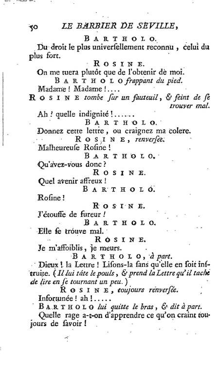 Barbier de Séville, ou la Précaution inutile (Le ), comédie en quatre actes, par M. de Beaumarchais, représentée sur le théâtre de la Comédie Française le 23 février 1775 (avec une Lettre modérée sur la chute et la critique du Barbier de Séville)