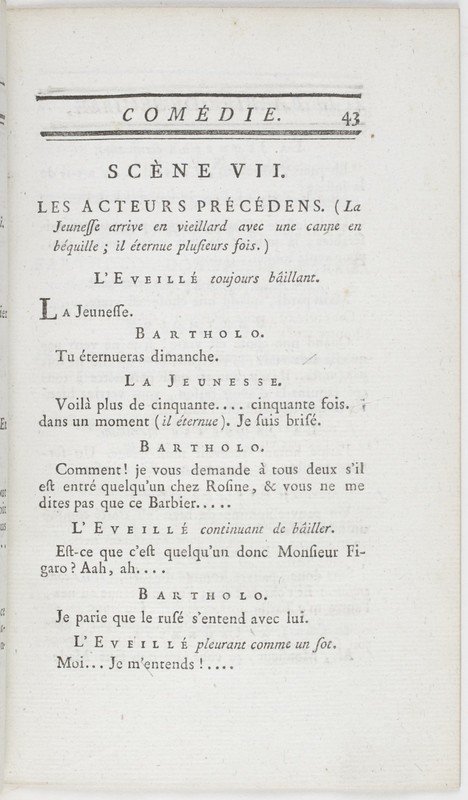 Barbier de Séville, ou la Précaution inutile (Le), comédie en quatre actes ; par M. de Beaumarchais ; représentée & tombée sur le théâtre de la Comédie Françoise aux Tuileries, le 23 de février 1775