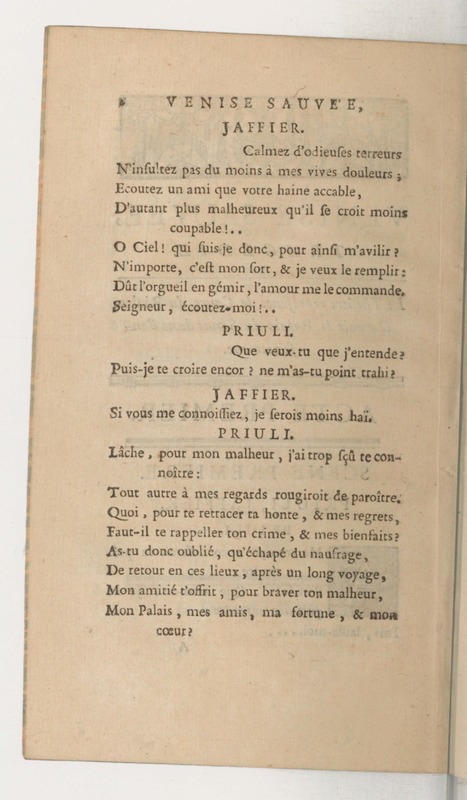 Venise sauvée, tragedie. Représentée par les Comédiens françois, le 5 décembre 1746… [Seconde édition]