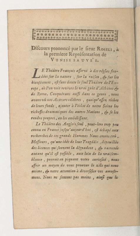 Venise sauvée, tragedie. Représentée par les Comédiens françois, le 5 décembre 1746… [Seconde édition]