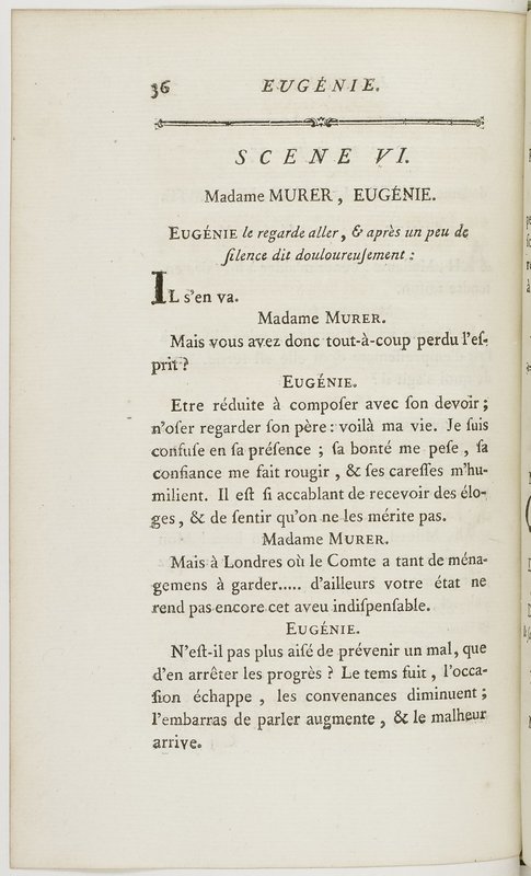 Eugénie, drame en cinq actes en prose, enrichi de figures en taille-douce ; avec un Essai sur le drame sérieux Eugénie, drame en cinq actes en prose, enrichi de figures en taille-douce ; avec un Essai sur le drame sérieux
